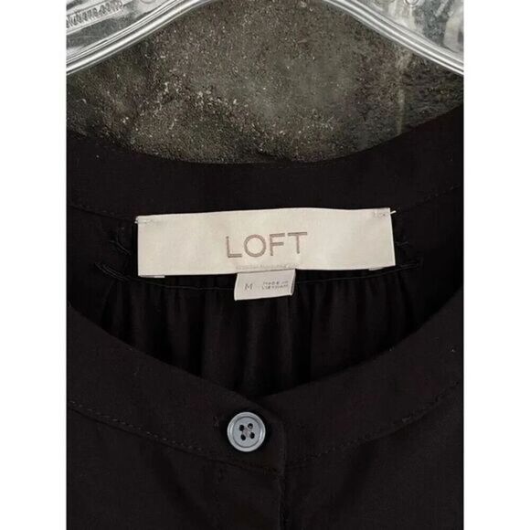 B4‎ LOFT Black Chiffon Lattice Lace Sleeve Blouse Top Size Medium - Picture 4 of 5